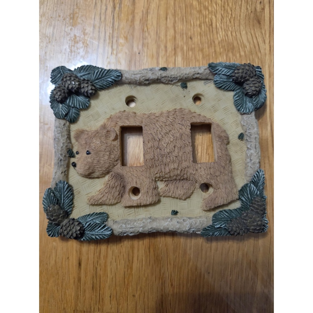 Rustic Bear Design Resin Double Switchplate Cover